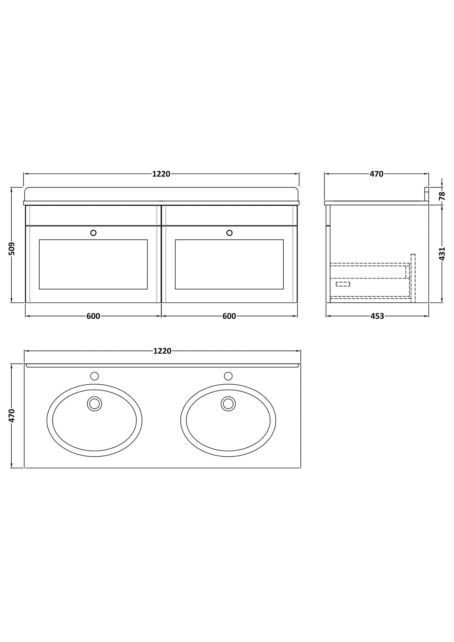 Nuie Classique 1200mm Wall Hung 2 Drawer Vanity & Bowl Marble Top