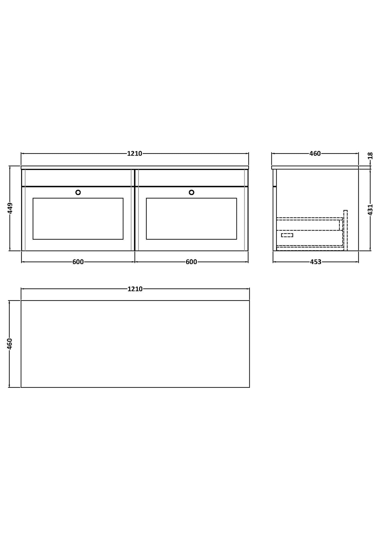 Nuie Classique 1200mm Wall Hung 2-Drawer Vanity with Plain Marble Top