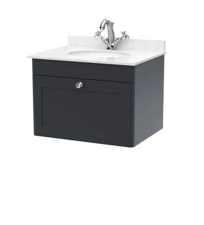 Nuie Classique 600mm Wall Hung 1 Drawer Vanity & Bowl Marble Top