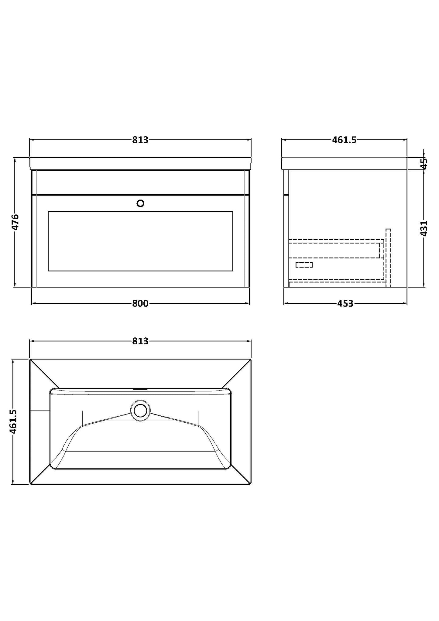 Nuie Classique 800mm Wall Hung 2-Door Vanity with Basin