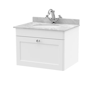 Nuie Classique 600mm Wall Hung 1 Drawer Vanity & Bowl Marble Top