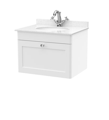 Nuie Classique 600mm Wall Hung 1 Drawer Vanity & Bowl Marble Top