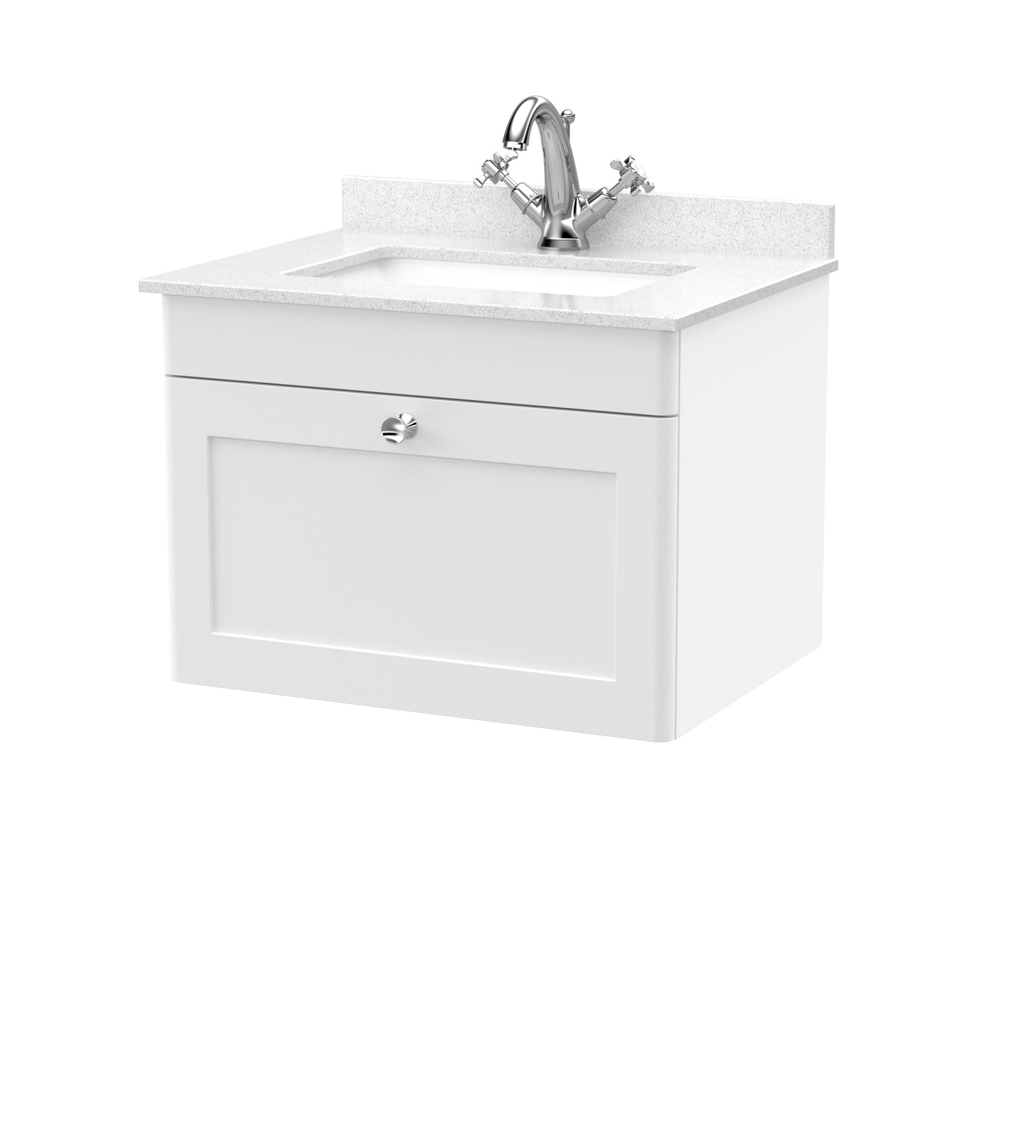 Nuie Classique 600mm Wall Hung 1 Drawer Vanity & Bowl Marble Top