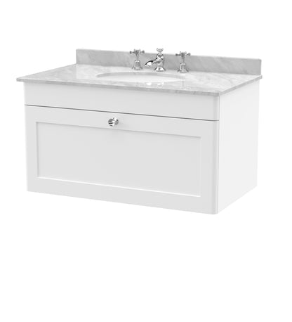 Nuie Classique 800mm Wall Hung 1 Drawer Vanity & Marble Top