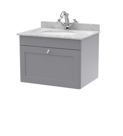 Nuie Classique 600mm Wall Hung 1 Drawer Vanity & Bowl Marble Top