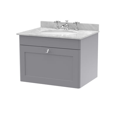 Nuie Classique 600mm Wall Hung 1 Drawer Vanity & Bowl Marble Top