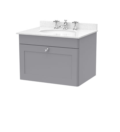 Nuie Classique 600mm Wall Hung 1 Drawer Vanity & Bowl Marble Top