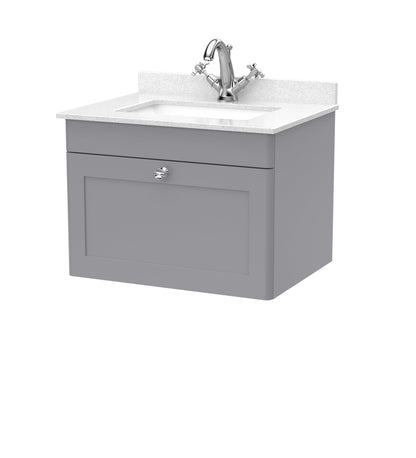 Nuie Classique 600mm Wall Hung 1 Drawer Vanity & Bowl Marble Top