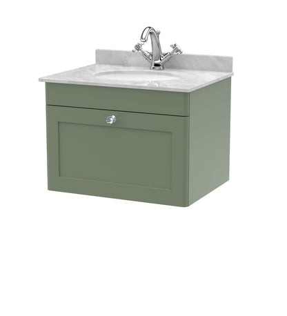 Nuie Classique 600mm Wall Hung 1 Drawer Vanity & Bowl Marble Top