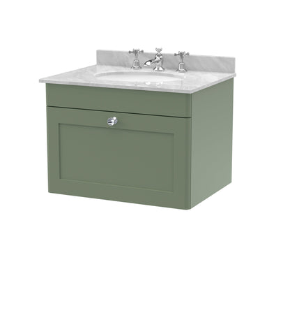 Nuie Classique 600mm Wall Hung 1 Drawer Vanity & Bowl Marble Top