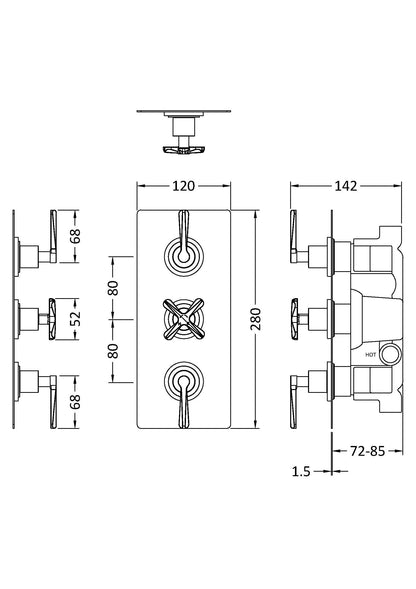 Nuie Arvan Triple Thermostatic Shower Valve With Diverter