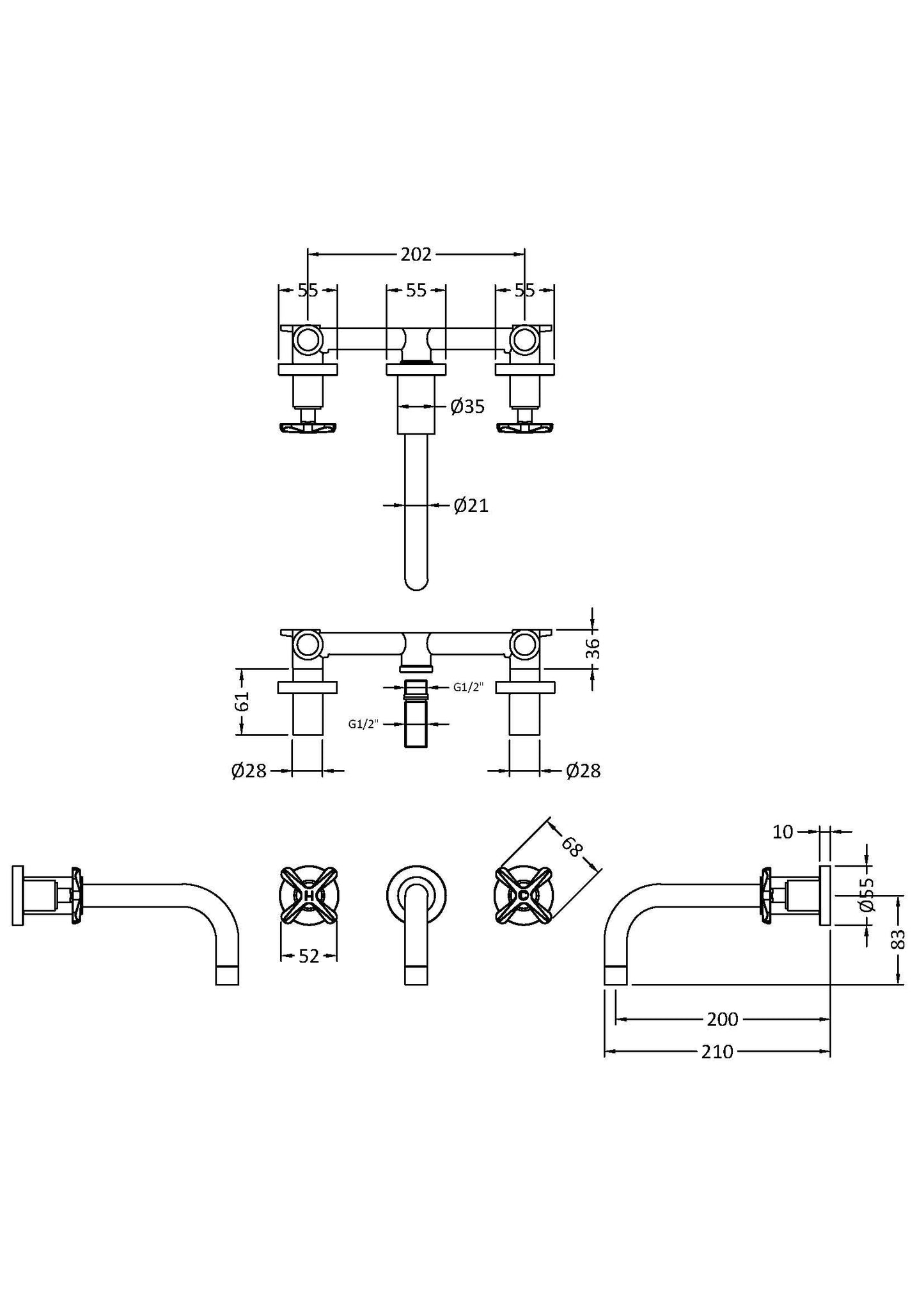 Nuie Aztec Wall Mounted Basin Mixer