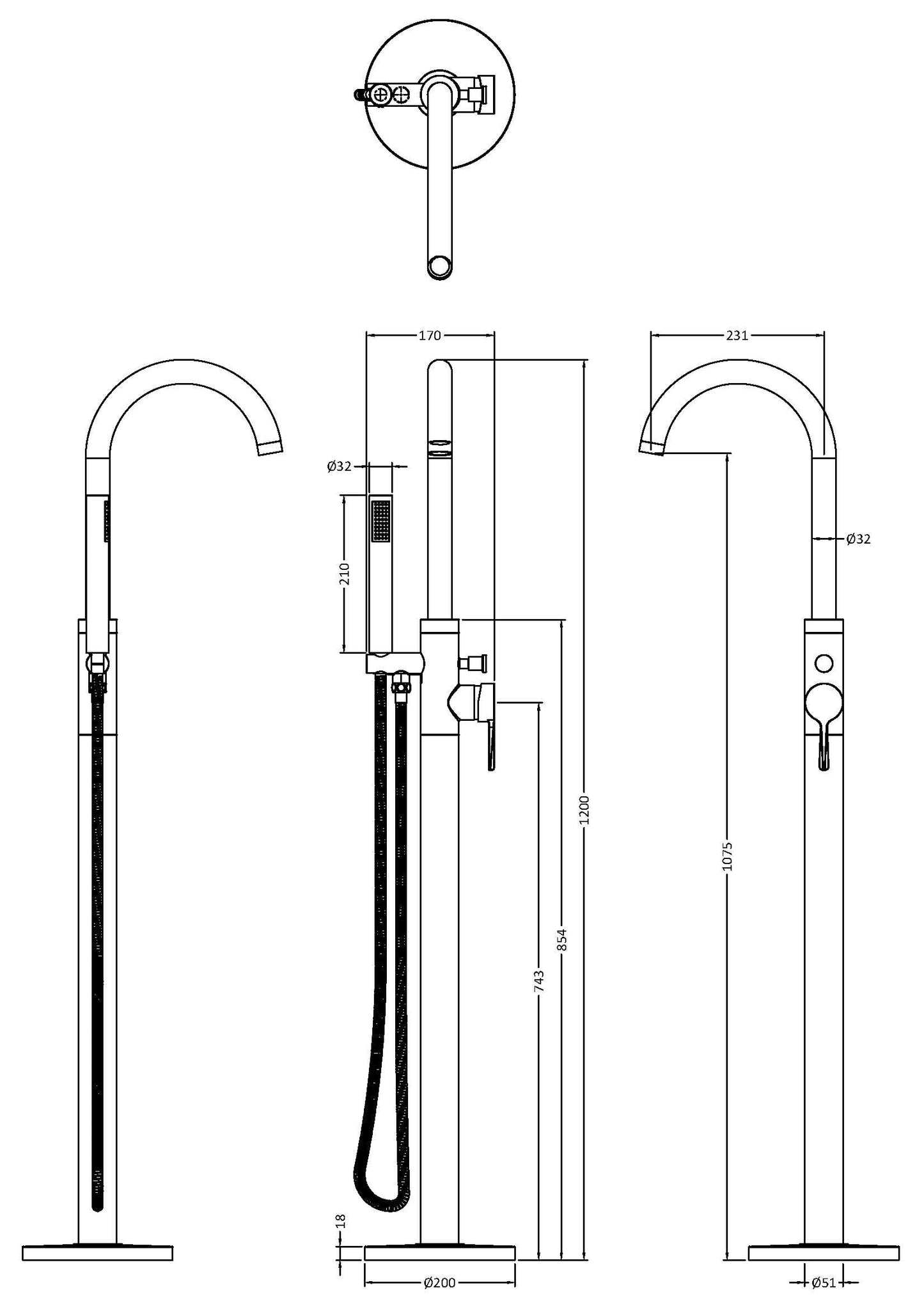 Nuie Aztec Tec Floor Standing Bath Shower Mixer