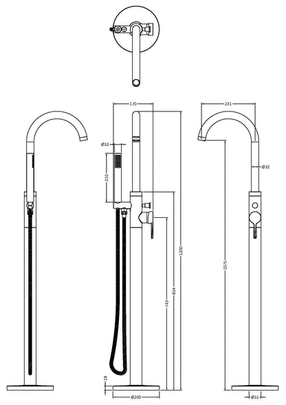 Nuie Aztec Tec Floor Standing Bath Shower Mixer