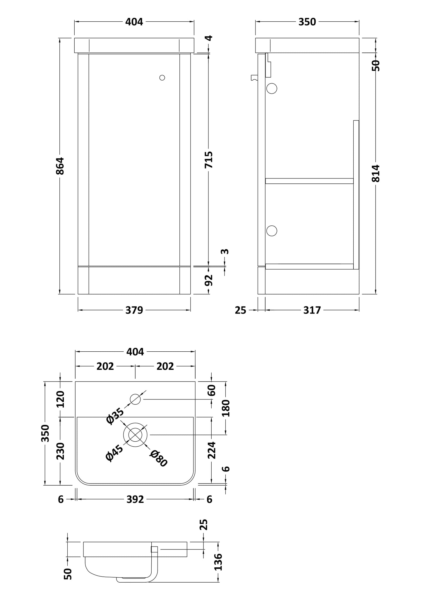 Nuie Core Cloakroom 400mm Floorstanding 1-Door Cabinet with Ceramic Basin