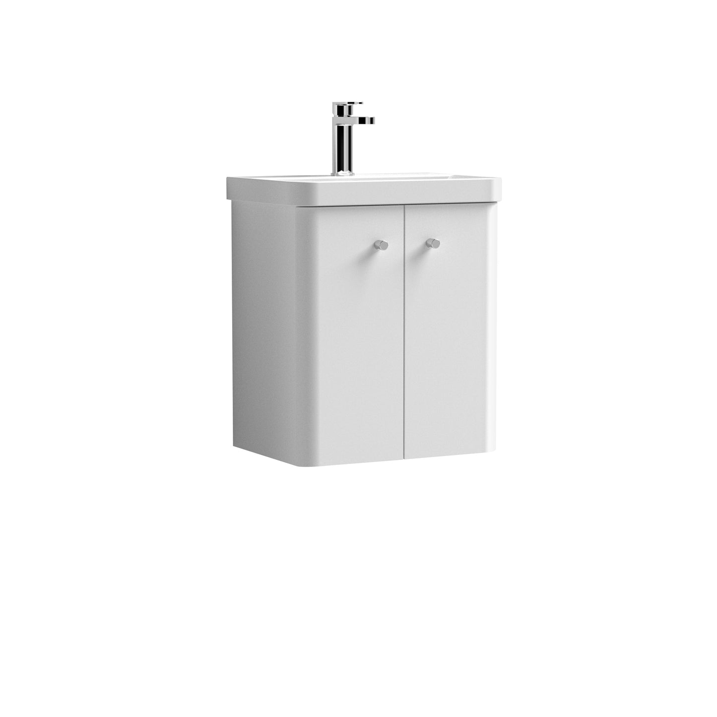 Nuie Core Cloakroom Wall Hung 2-Door Cabinet with Ceramic Basin