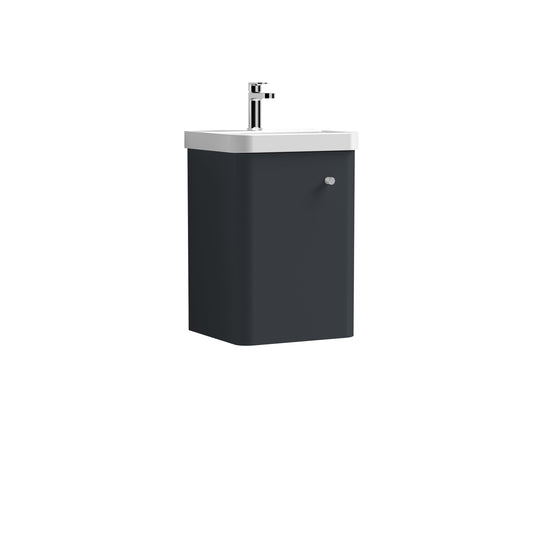 Nuie Core Cloakroom 400mm Wall Hung 1-Door Cabinet with Ceramic Basin