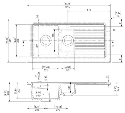 Nuie Counter Top Sink 1010 x 525