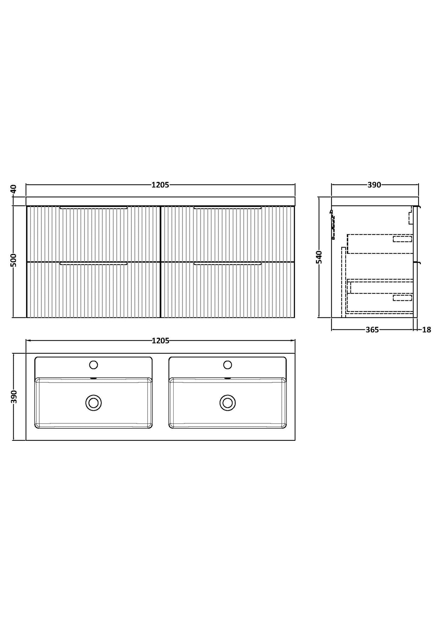 Hudson Reed Fluted Wall Hung 4 Drawer Vanity & Basin/worktop