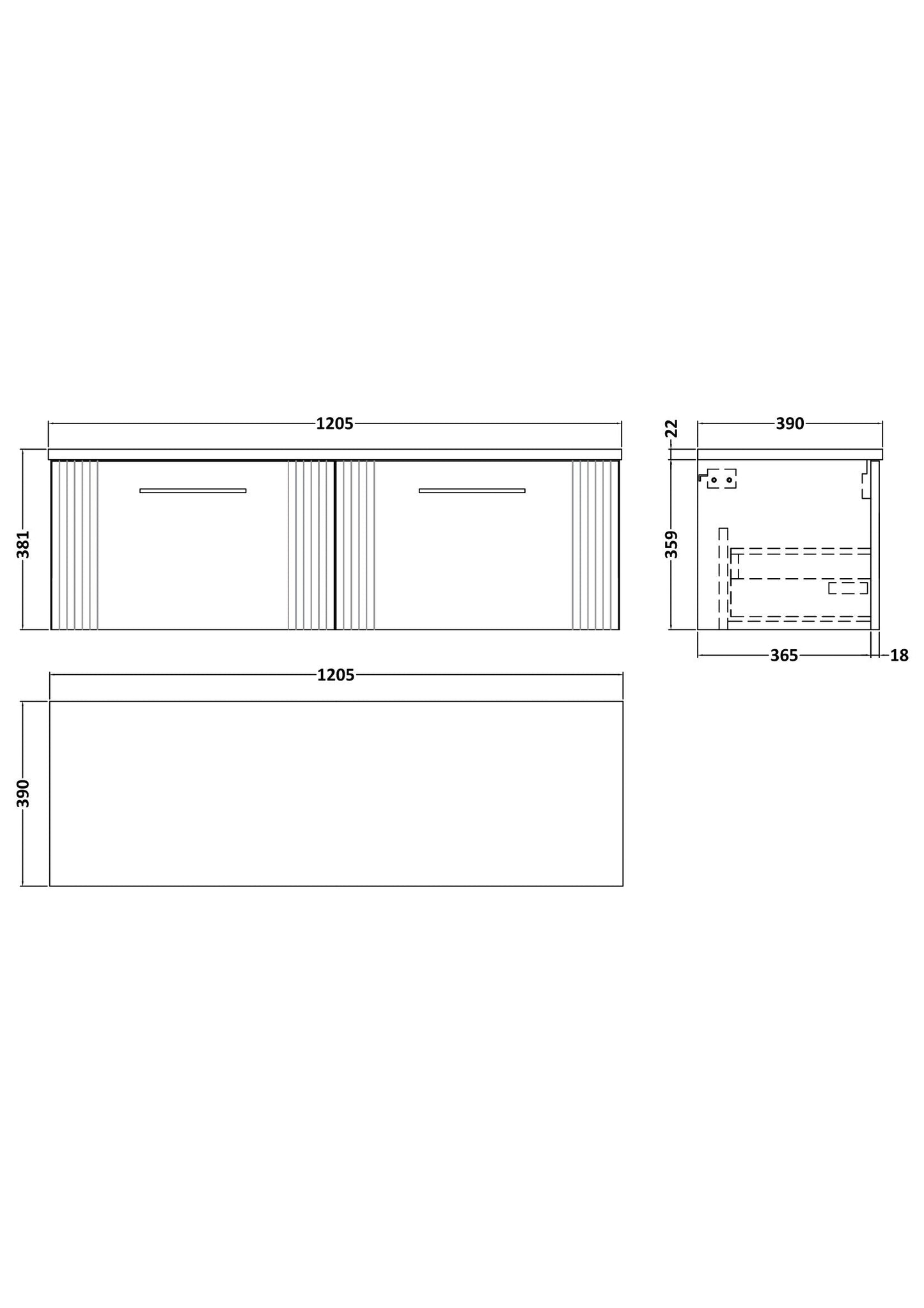 Nuie Deco 1200 Wall Hung 2-Drawer Vanity & Laminate Worktop