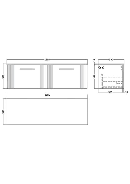 Nuie Deco 1200 Wall Hung 2-Drawer Vanity & Laminate Worktop