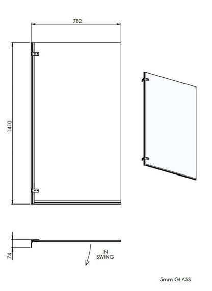 Nuie Ella H1400mm 5mm Bath Screen