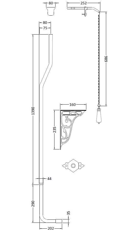 Hudson Reed Old London High Level Flush Pipe Pack with Flush Pull Handle