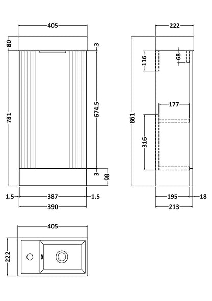 Nuie Deco Compact 400mm Floor Standing Cabinet & Basin