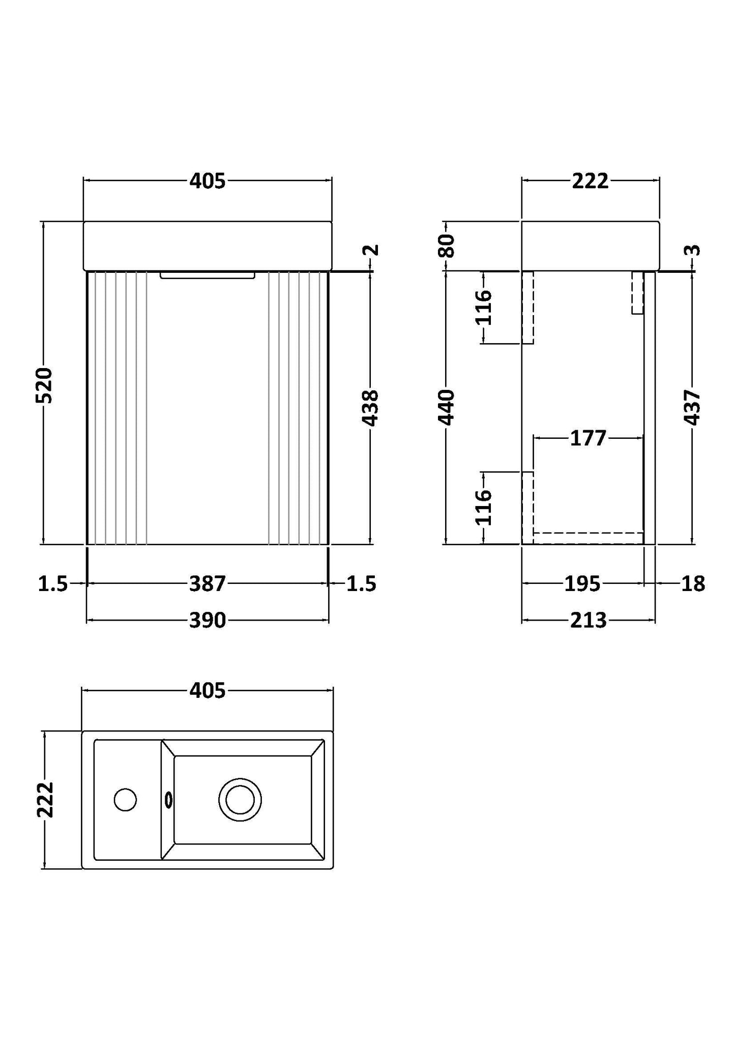 Nuie Deco Compact 400mm Wall Hung Cabinet & Basin