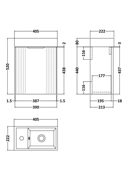 Nuie Deco Compact 400mm Wall Hung Cabinet & Basin