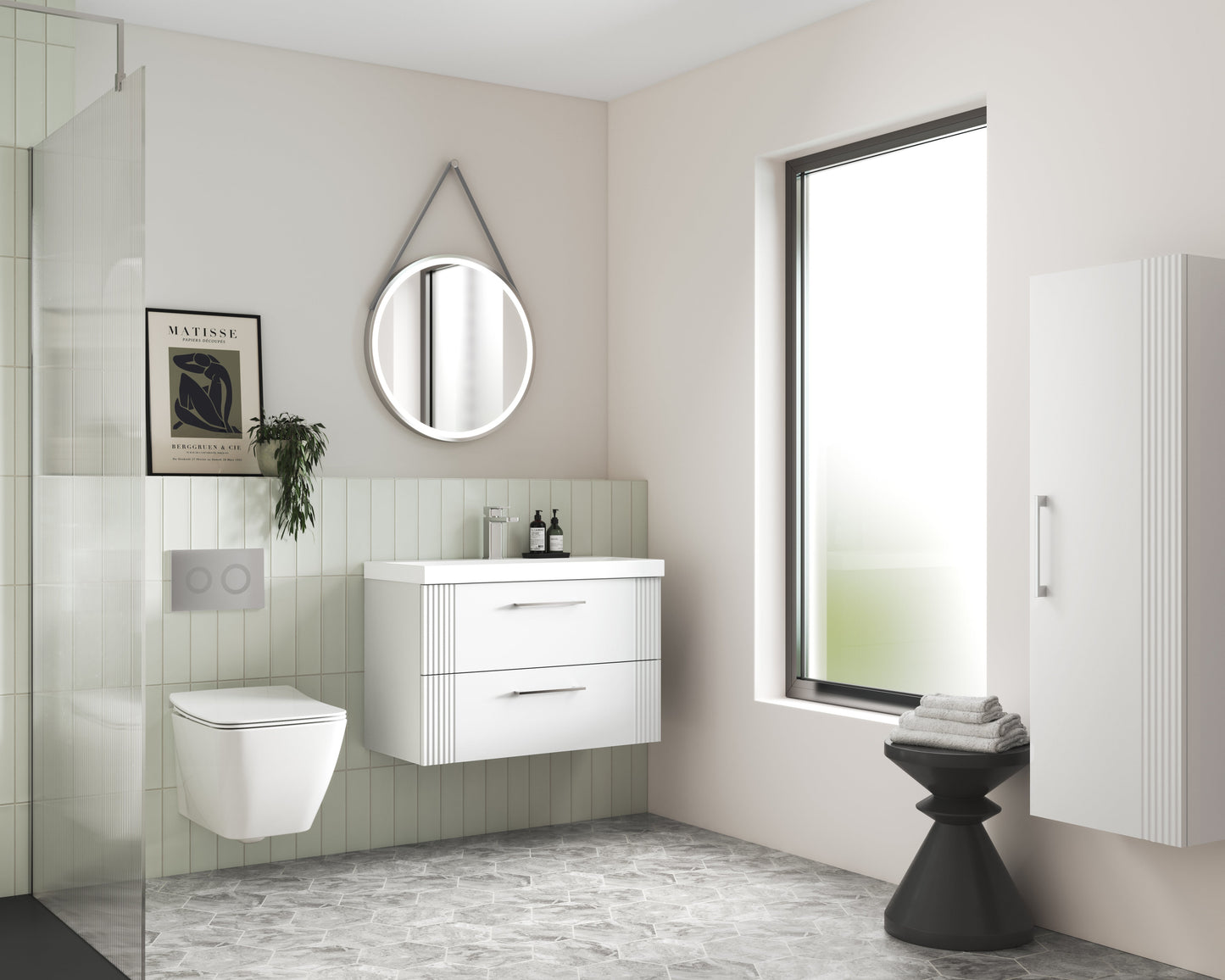 Nuie Deco 800mm Wall Hung 2 Drawer Vanity & Basin/Worktop