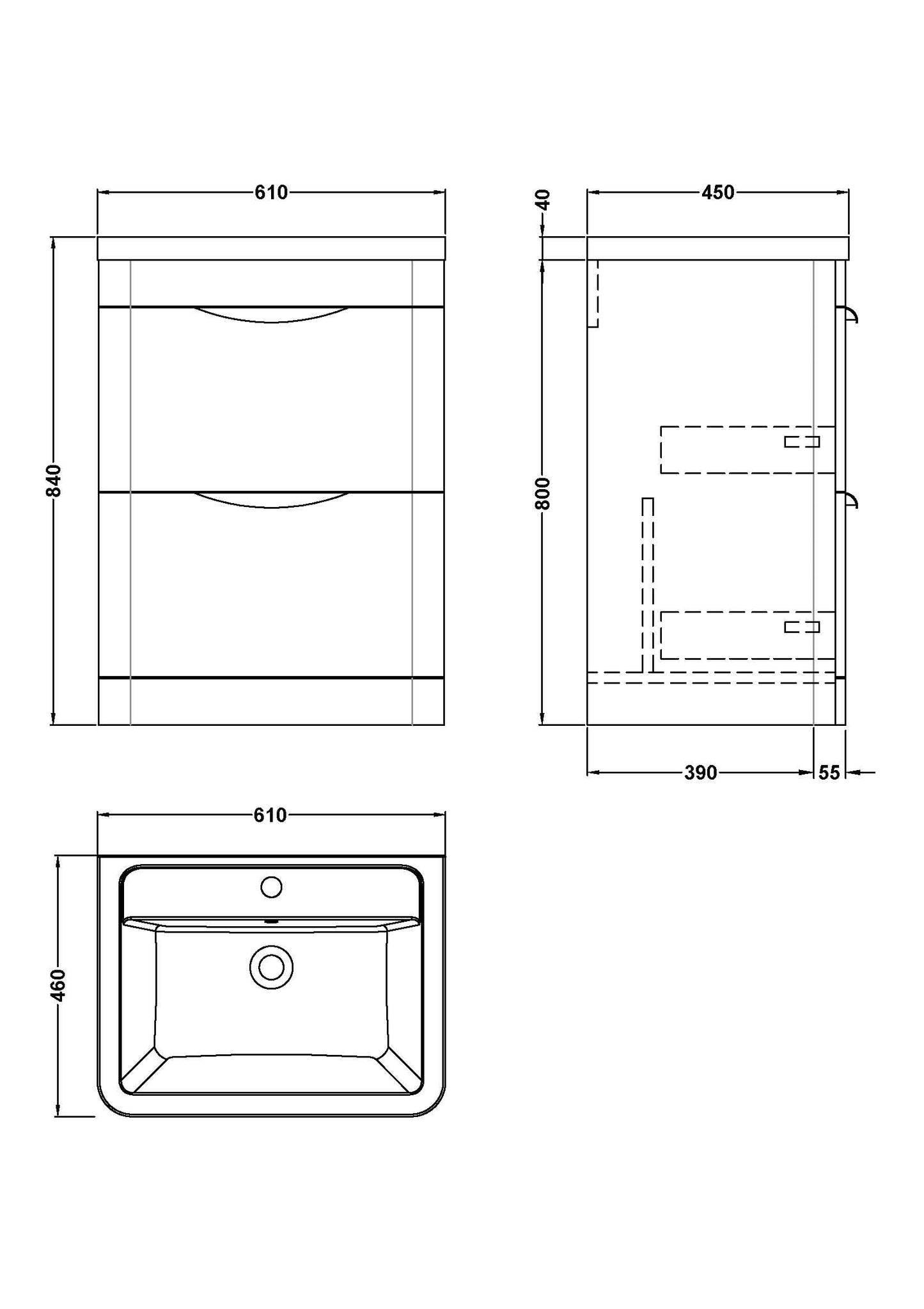 Nuie Parade Floorstanding 2 Drawer Cabinet and Basin