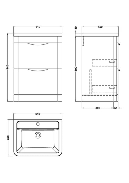 Nuie Parade Floorstanding 2 Drawer Cabinet and Basin