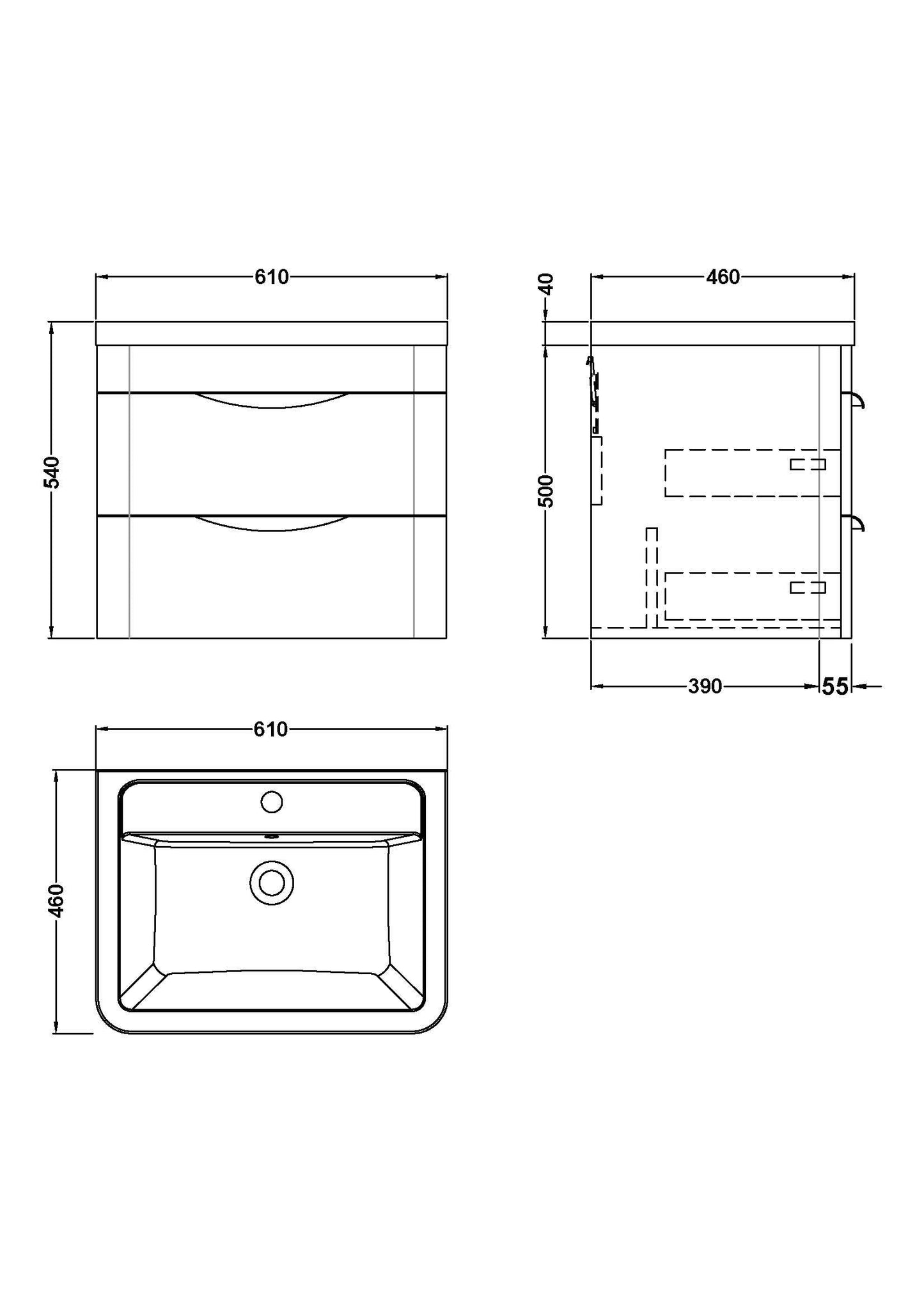 Nuie Parade Wall Hung 2 Drawer Cabinet and Basin