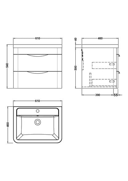 Nuie Parade Wall Hung 2 Drawer Cabinet and Basin