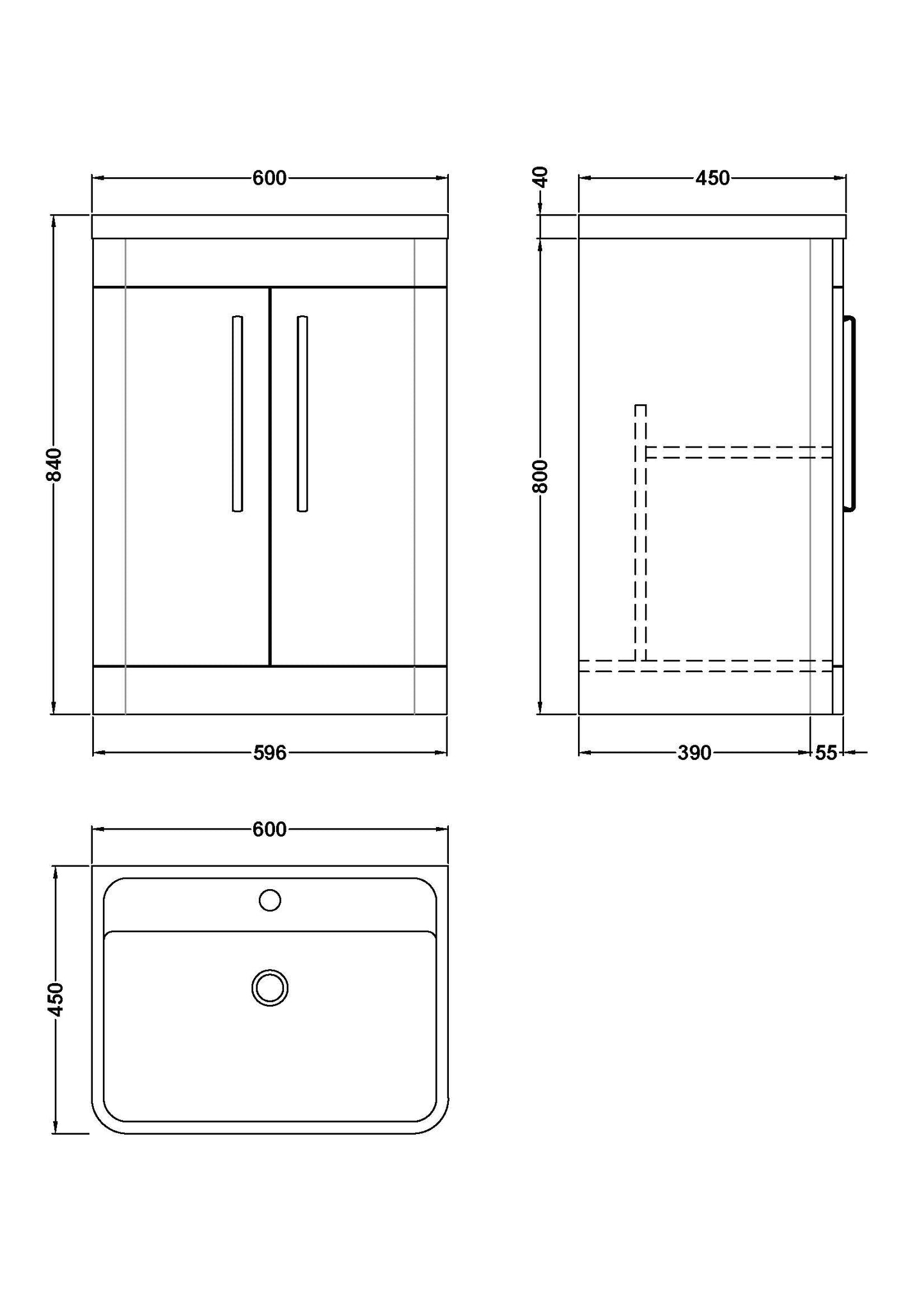 Nuie Parade 600mm Floor Standing 2 Door Vanity & Basin