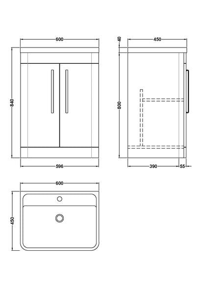 Nuie Parade 600mm Floor Standing 2 Door Vanity & Basin