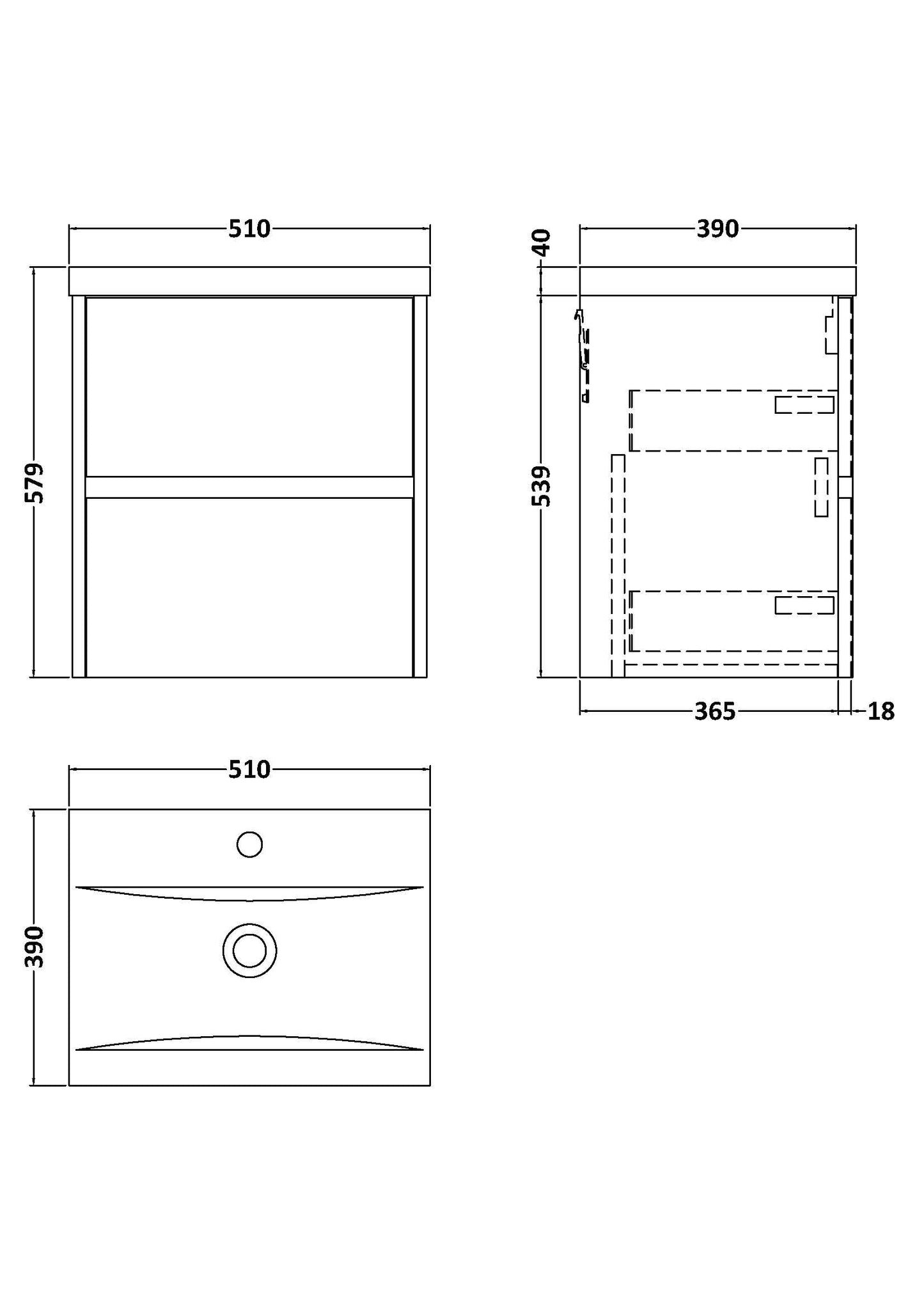 Nuie Havana 500mm Wall Hung 2 Drawer Unit & Basin