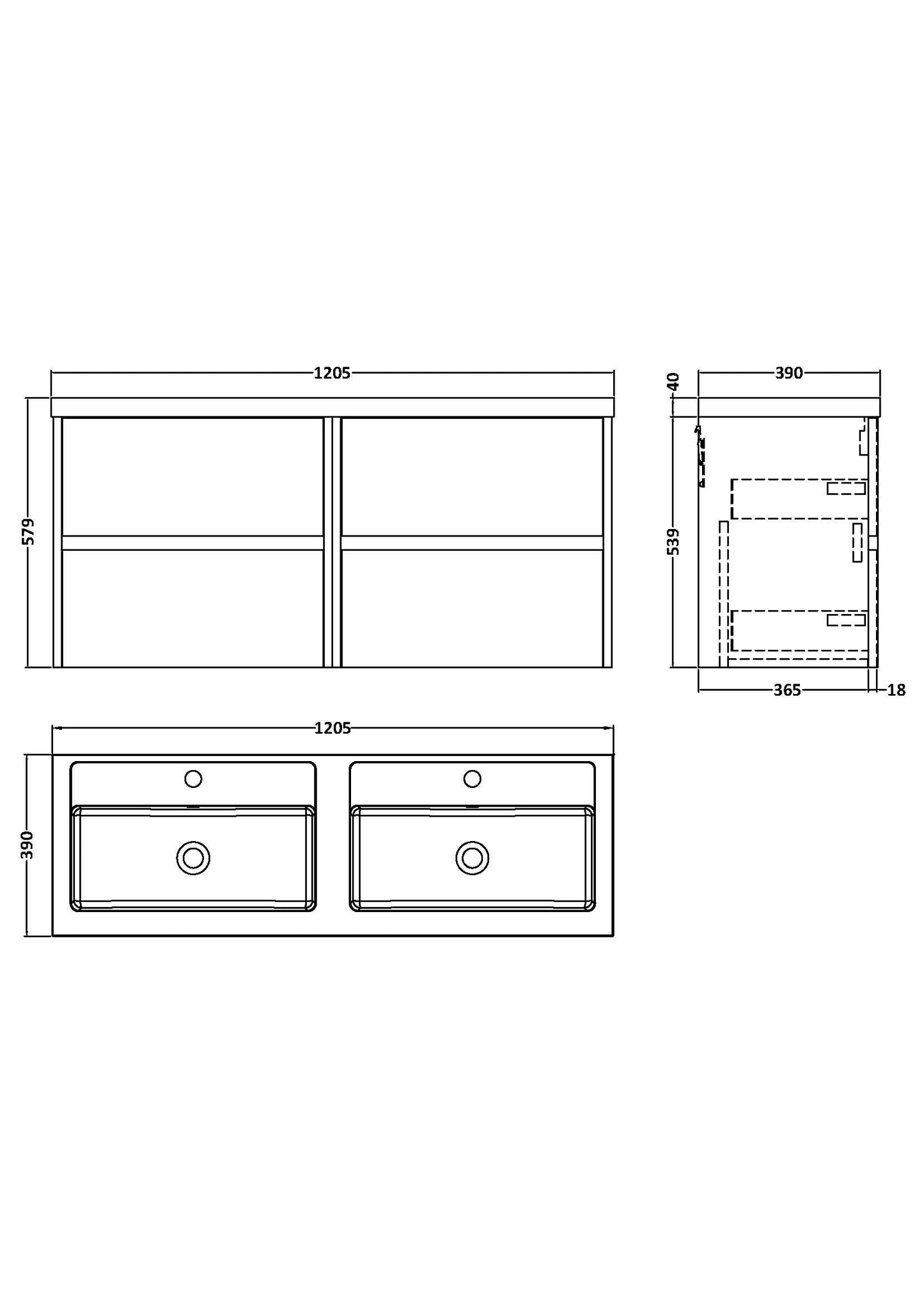 Nuie Havana 1200mm Wall Hung 4 Drawer Unit & Basin/Worktop