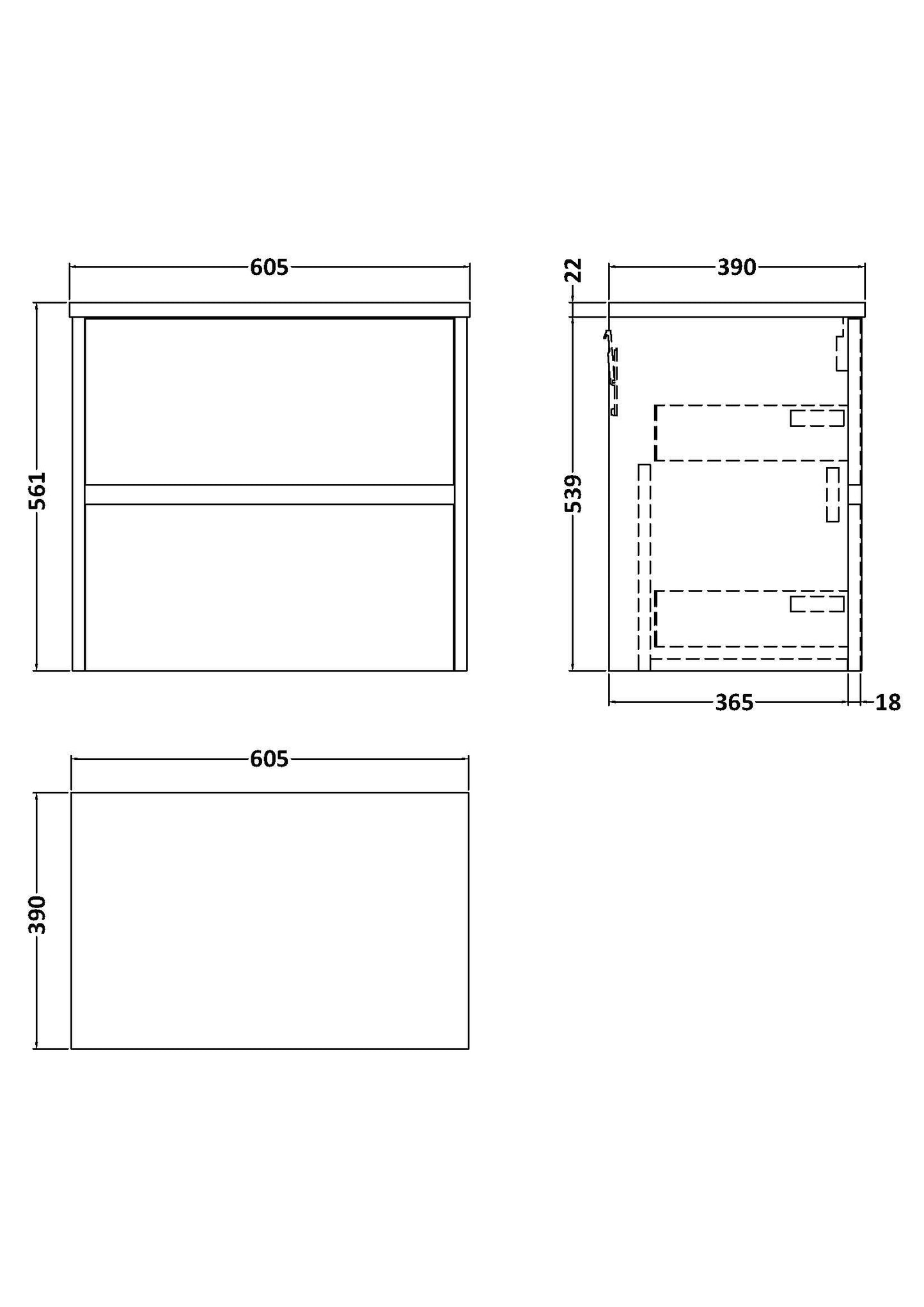 Nuie Havana 600 Wall Hung 2-Drawer Unit & Basin/Worktop