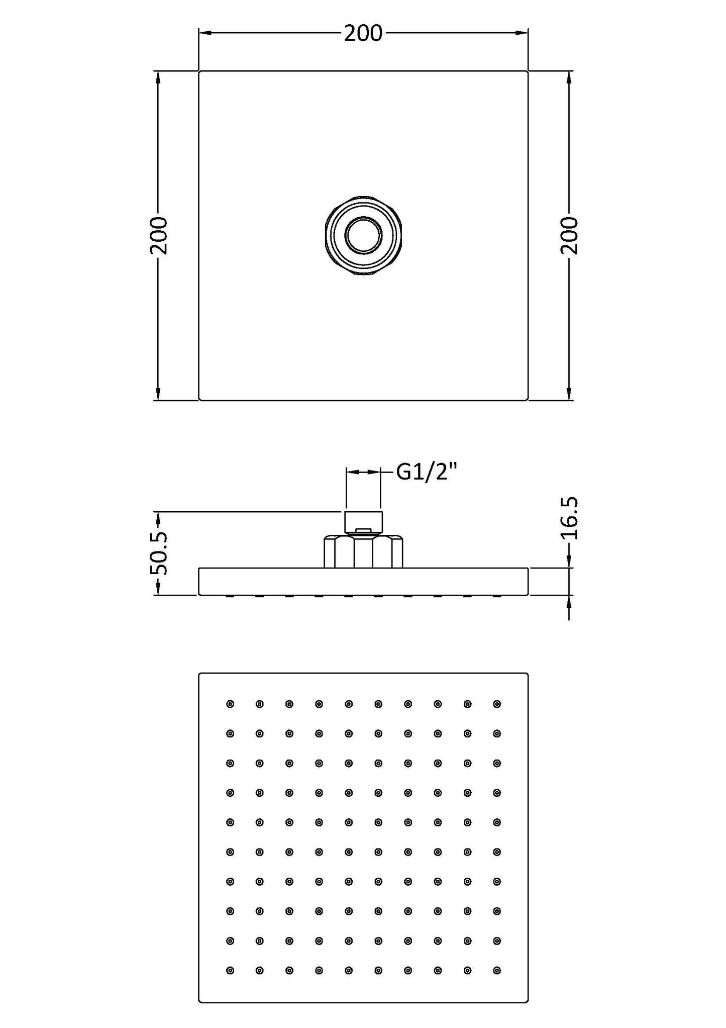 Nuie Windon 200mm Square Shower Head and Arms