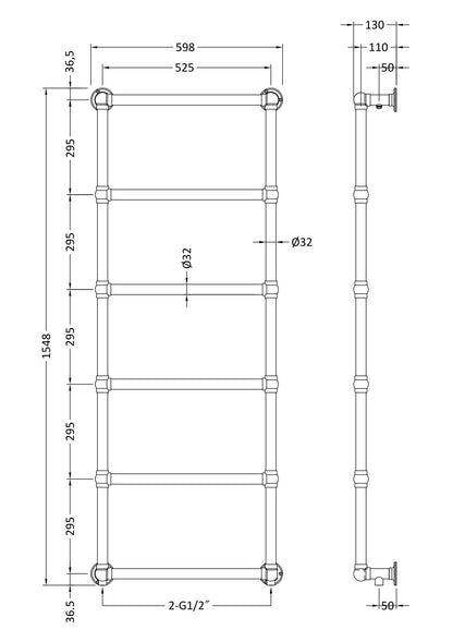 Hudson Reed Old London Countess Wall Mounted Towel Rail - Chrome