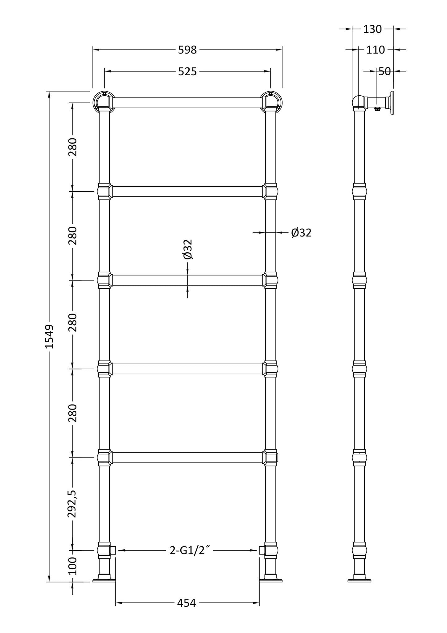 Hudson Reed Old London Countess Floor Mounted Towel Rail - Chrome