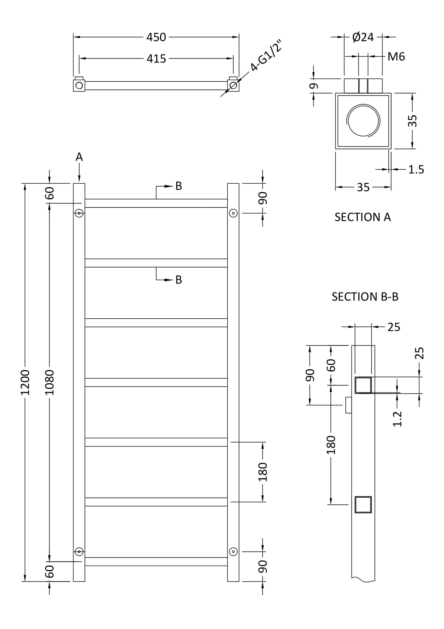 Nuie Eton Vertical Towel Rail - Chrome