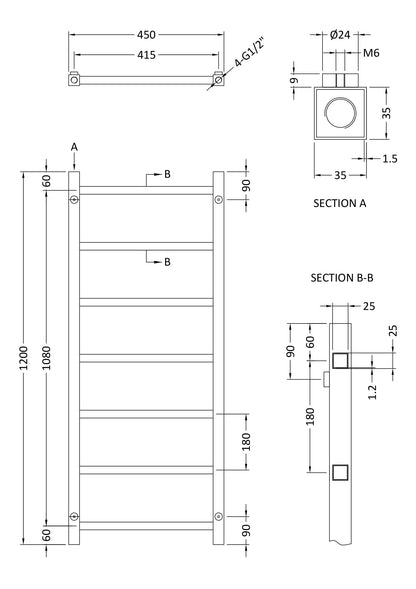 Nuie Eton Vertical Towel Rail - Chrome