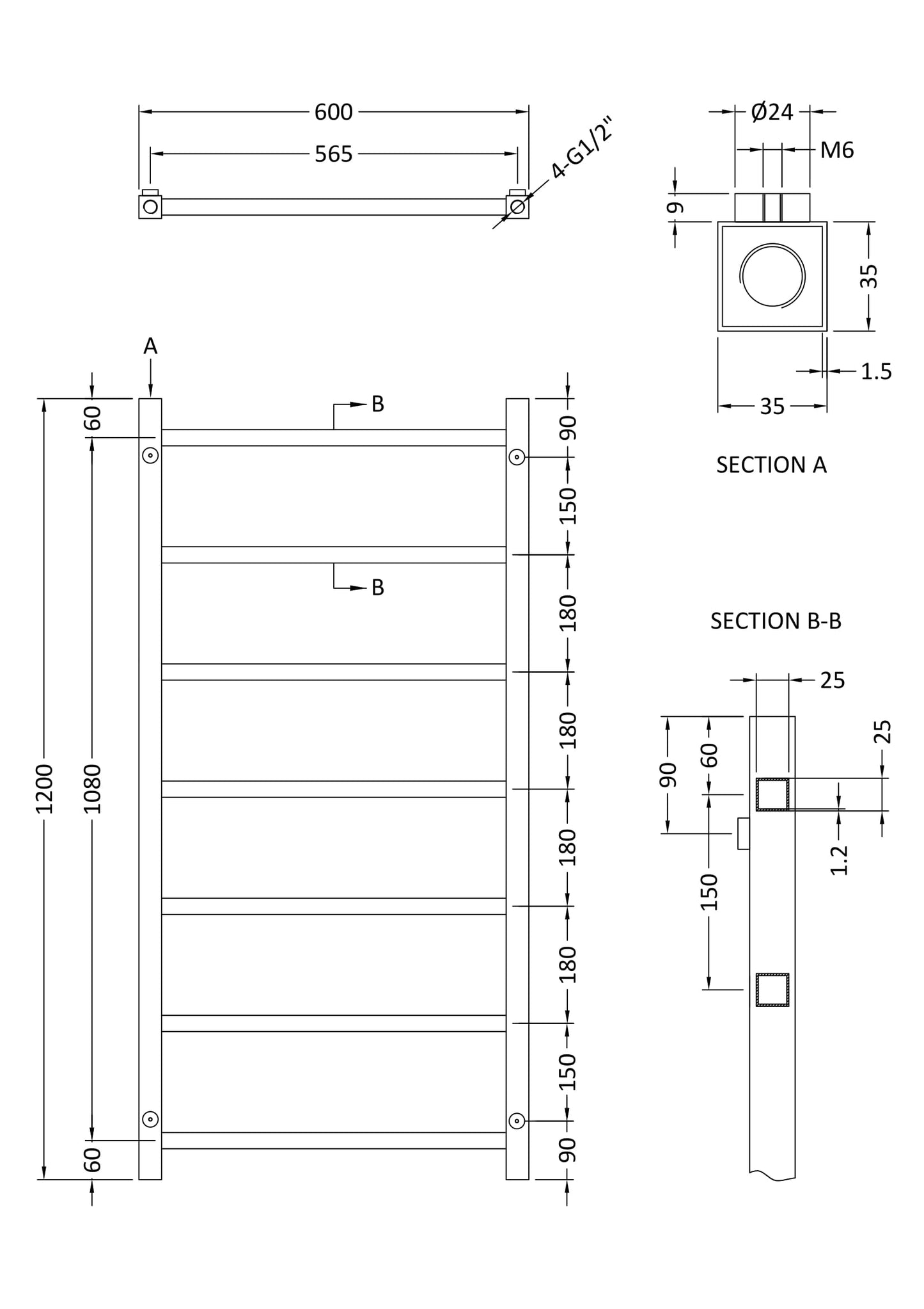 Hudson Reed Eton Vertical Towel Rail - Chrome