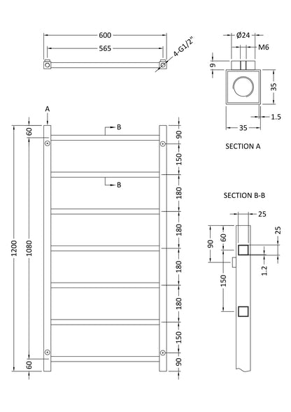 Hudson Reed Eton Vertical Towel Rail - Chrome