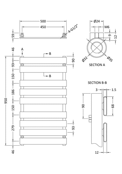 Nuie Piazza Flat Panel Vertical Towel Rail