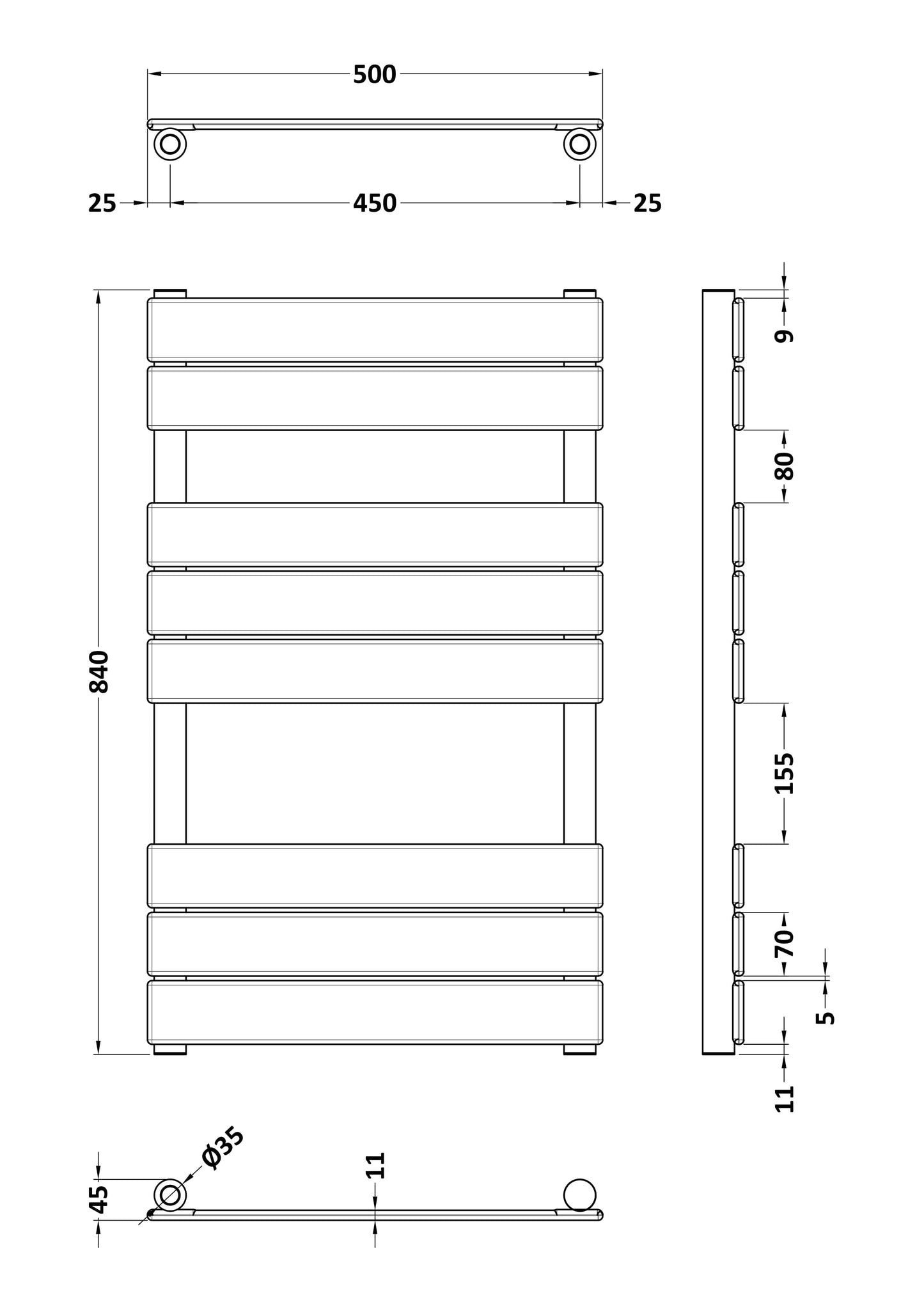 Nuie Piazza quare Flat 840 x 500 Towel Radiator