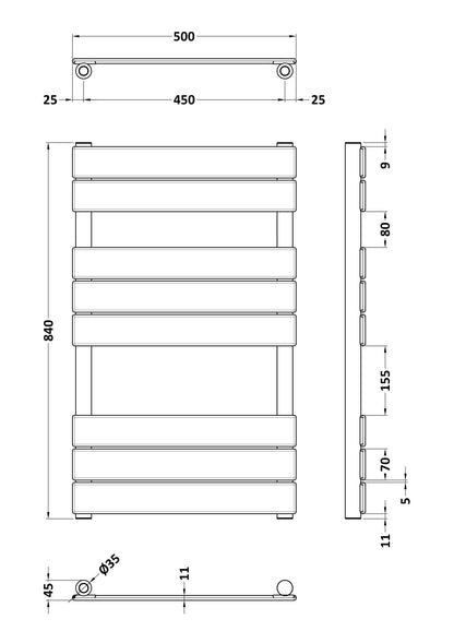 Nuie Piazza quare Flat 840 x 500 Towel Radiator